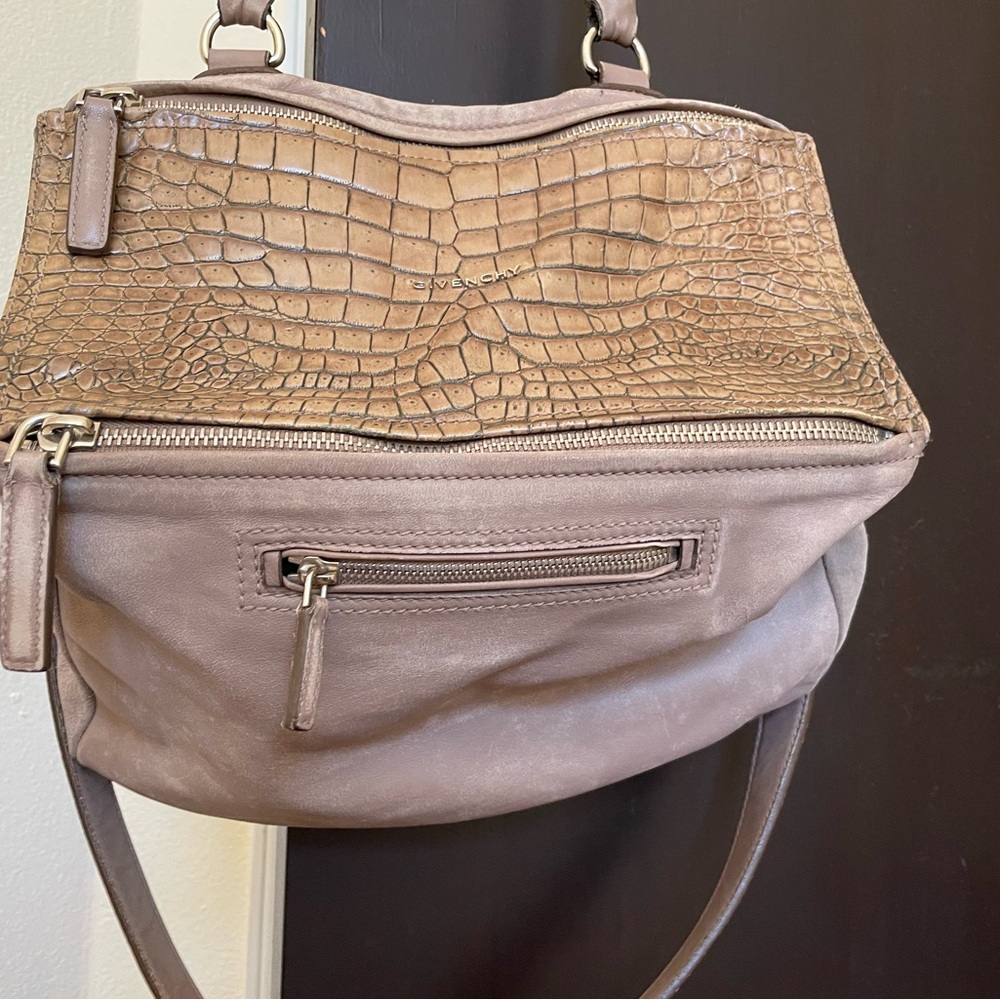 Givenchy Brown Taupe Pandora Crossbody Bag with crocodile Design